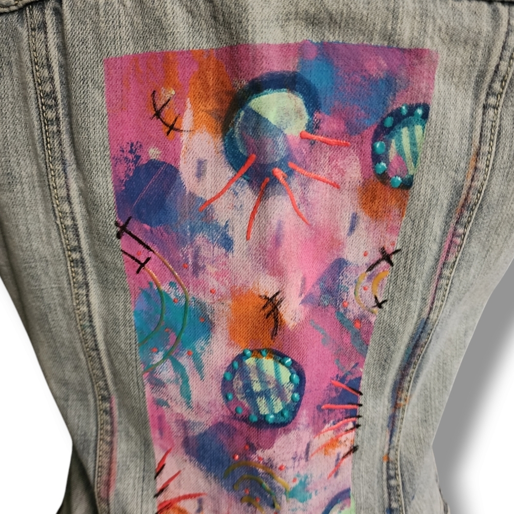 Handpainted OOAK Abstract Art Denim Vest - Picture 4 of 9